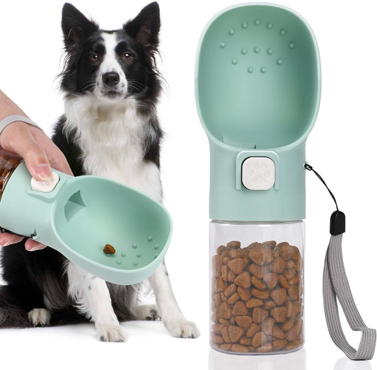 Handheld Dog Feeder Treat Dispenser with Built-In Clicker & Treat Pouch. for Training Walking Hiking Traveling. (6.7 OZ, Green)