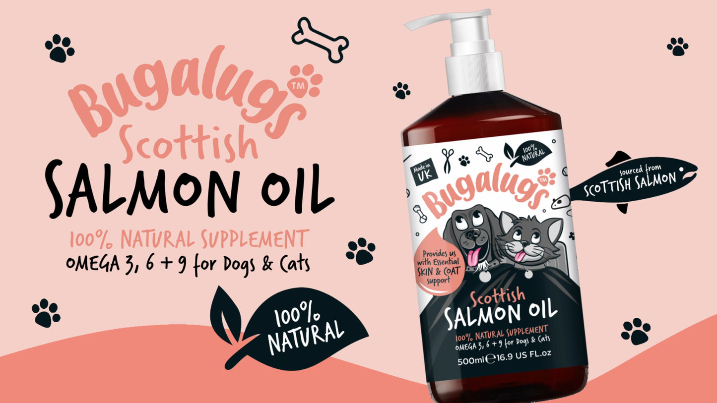 Bugalugs 100% Pure Salmon Oil for Dogs, Cats & Pets 500Ml, Healthy Skin & Coat
