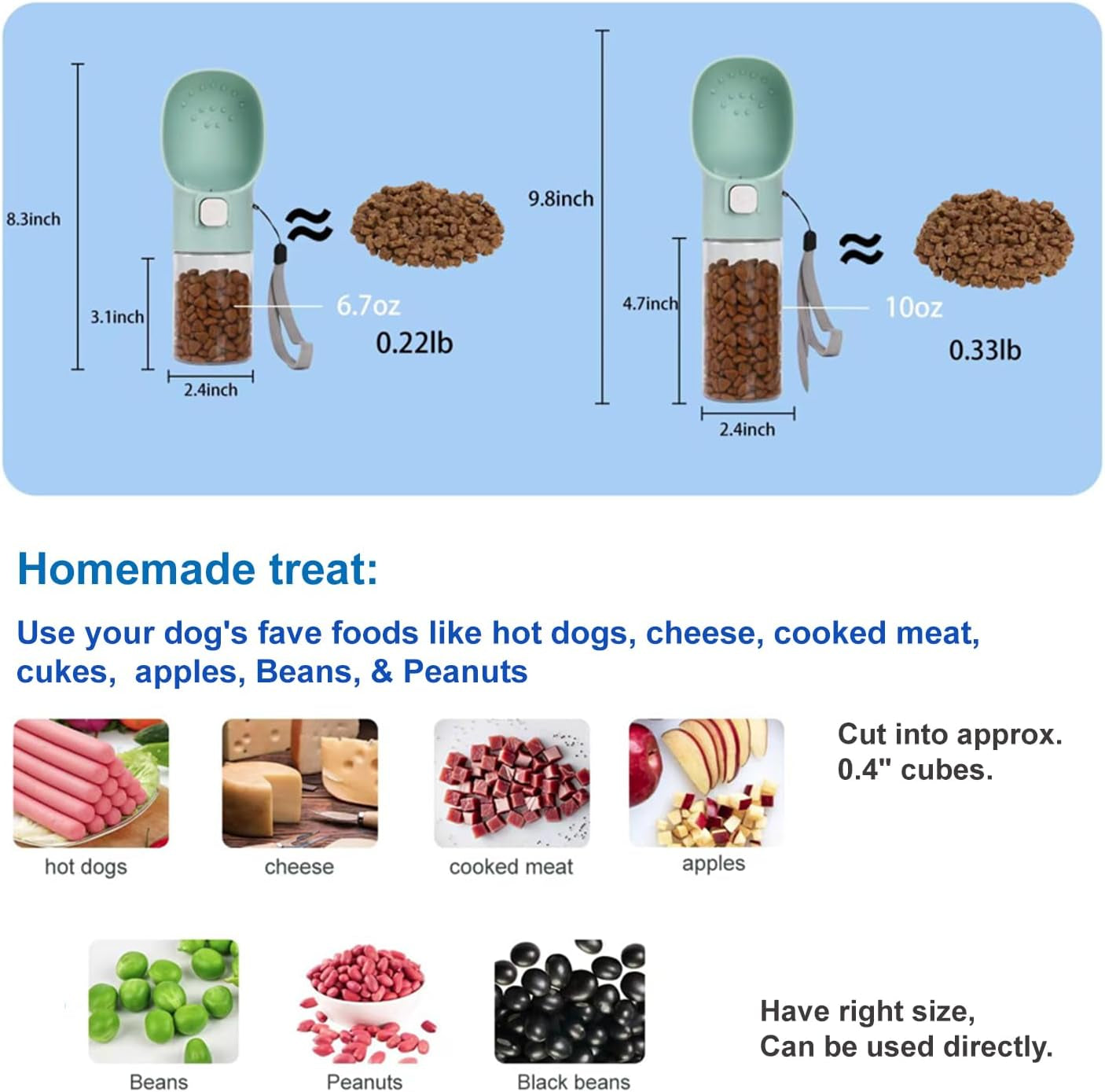 Handheld Dog Feeder Treat Dispenser with Built-In Clicker & Treat Pouch. for Training Walking Hiking Traveling. (6.7 OZ, Green)