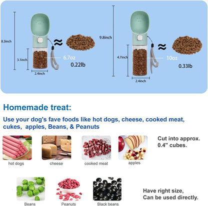 Handheld Dog Feeder Treat Dispenser with Built-In Clicker & Treat Pouch. for Training Walking Hiking Traveling. (6.7 OZ, Green)