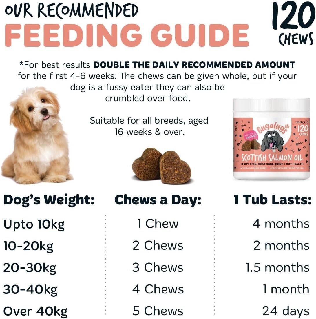 Bugalugs 100% Pure Salmon Oil for Dogs, Cats & Pets 500Ml, Healthy Skin & Coat